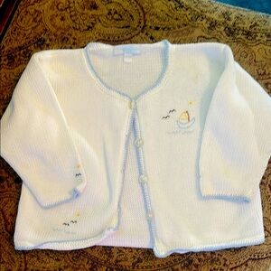 White Baby Cardigan with Embroidered Sailboat